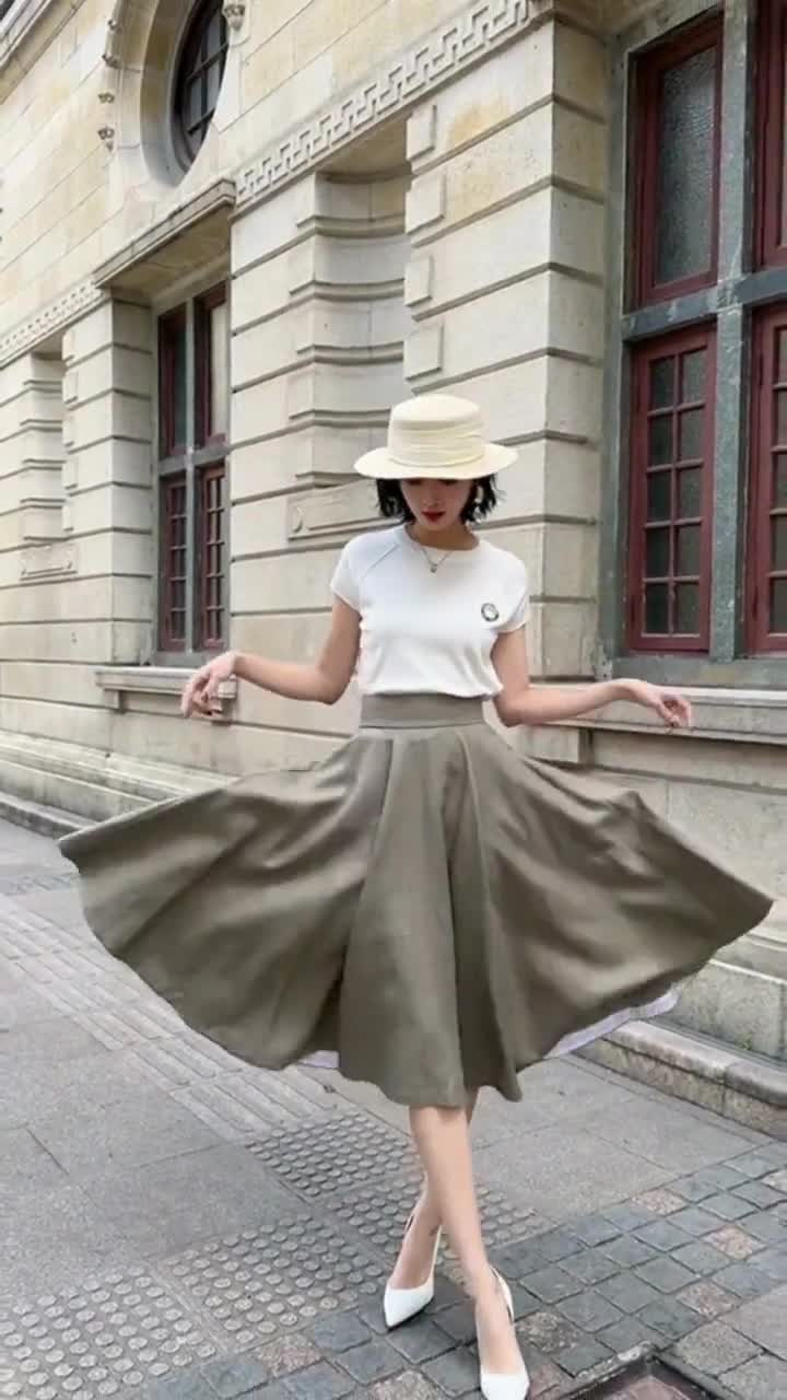 Gonna Midi Vintage A Linea A Per Donna – Morbida E Traspirante, Vita Alta Con Bottoni Decorativi, Perfetta Per Ogni Occasione