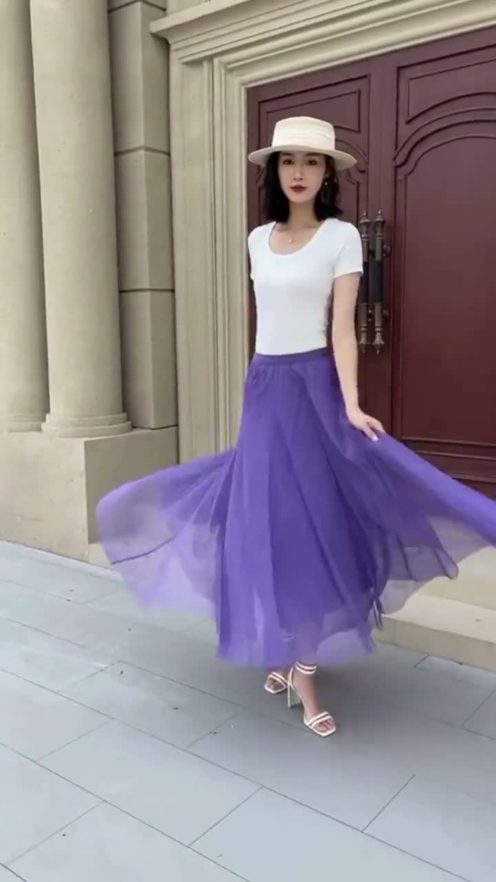Purple Beach Boho Tulle midi Skirt 5111