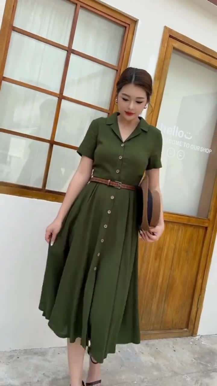 Green Linen Shirt dress, Button down dress, Summer womens A Linen Linen Midi dress, Date dress, Work dress, Custom dress, ylistyle C4833 Green Linen Shirt dress, Button down dress, Summer womens A Linen Linen Midi dress, Date dress, Work dress, Custom dress, ylistyle C4833