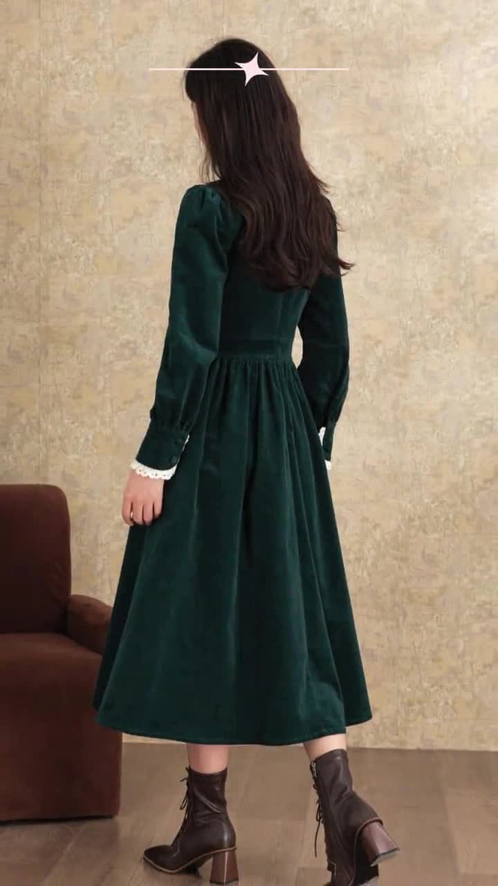 chinese dress ladies Square Neck Long Lantern Sleeve Lace Dress main image 0
