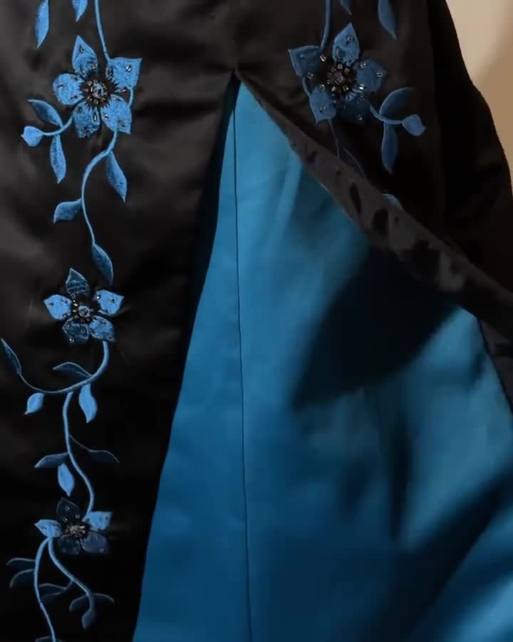 Vintage Festive Black and Blue Prom Dress | Floral Embroidered Gown with  Full Lining | Bridgerton-Inspired Formal Dress Size M
