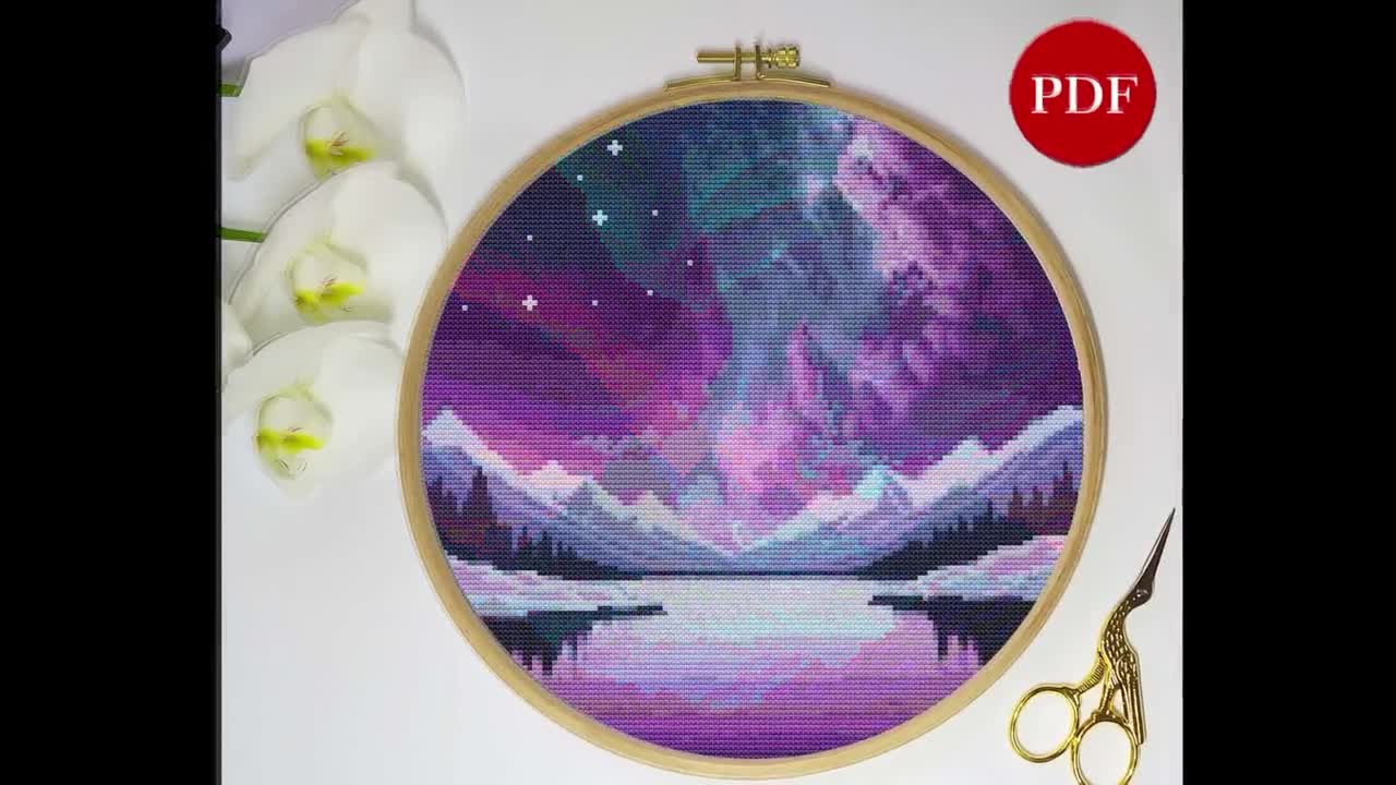 Northern Lights Cross Stitch Pattern, Aurora Borealis Cross Stitch