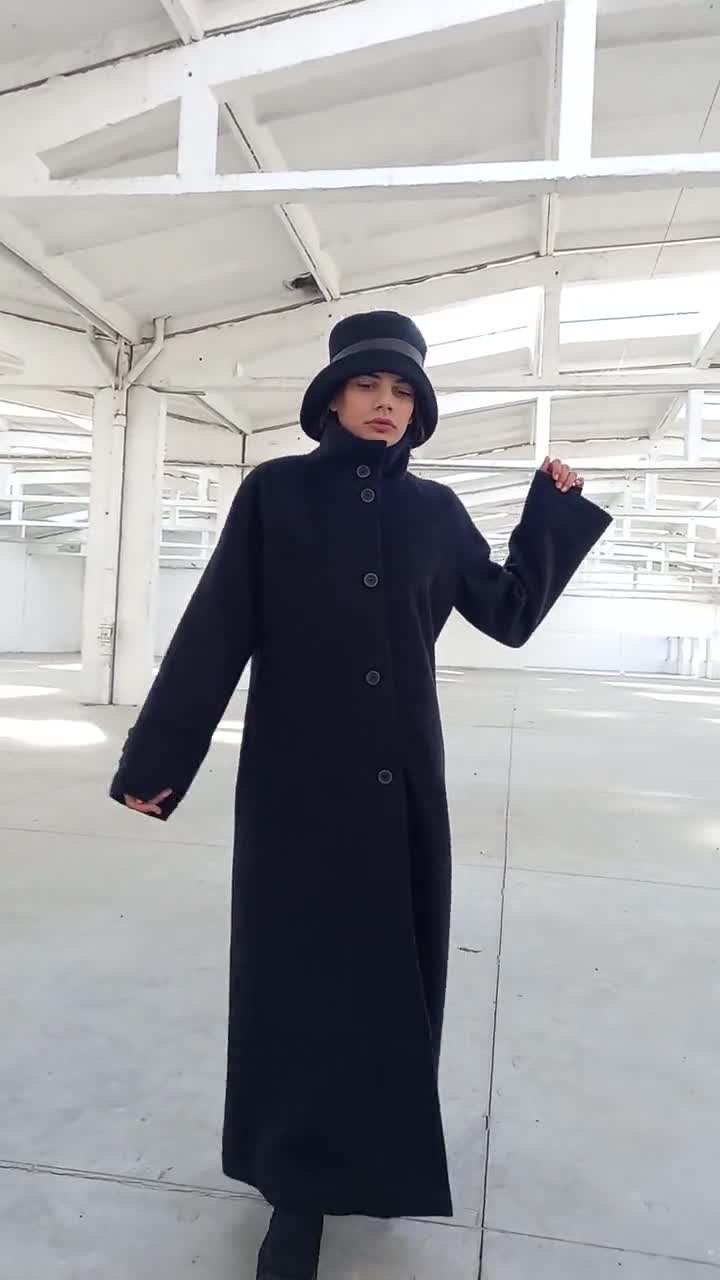 Women Maxi Coat, High Neck Wool Outerwear, Long Winter Coat With