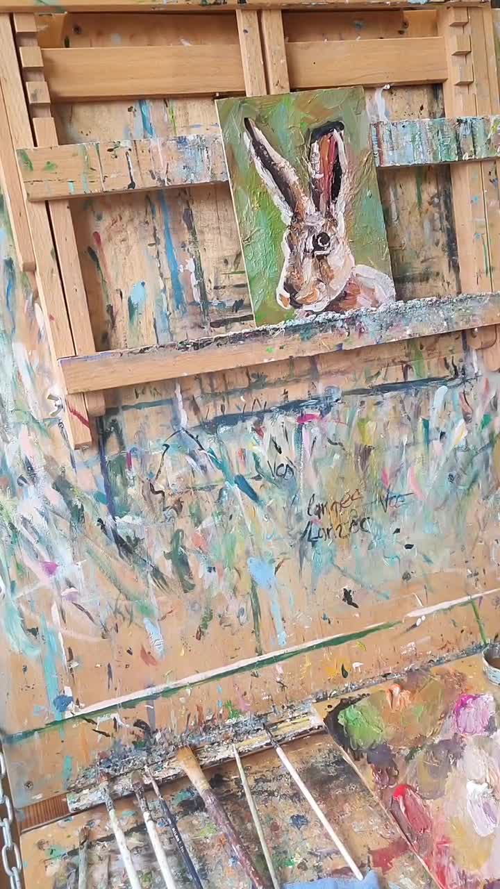 野ウサギの油絵 オリジナル 森の動物アート 5x7 ウサギ イースター