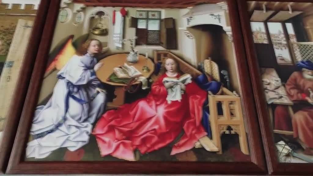 受胎告知三連祭壇画キャンバスプリント: ロベール・カンピン、メロード