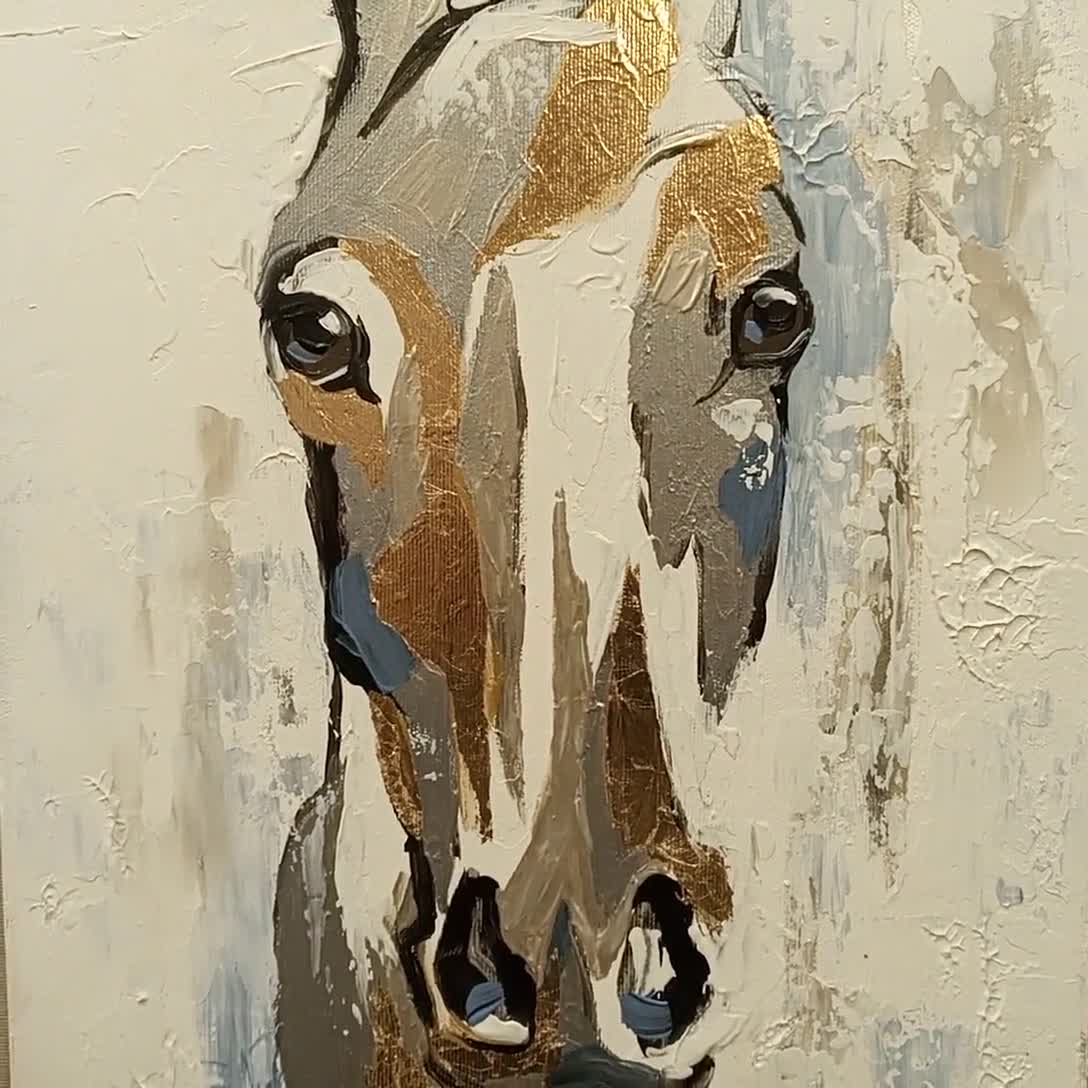 白馬の絵画、抽象油彩・アクリル画、金箔使用 - Etsy 日本