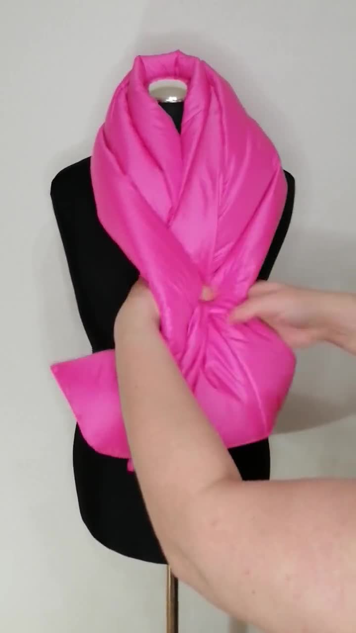 Pink Neon Puffer Scarf, Winter Puffer Scarf, Waterproof