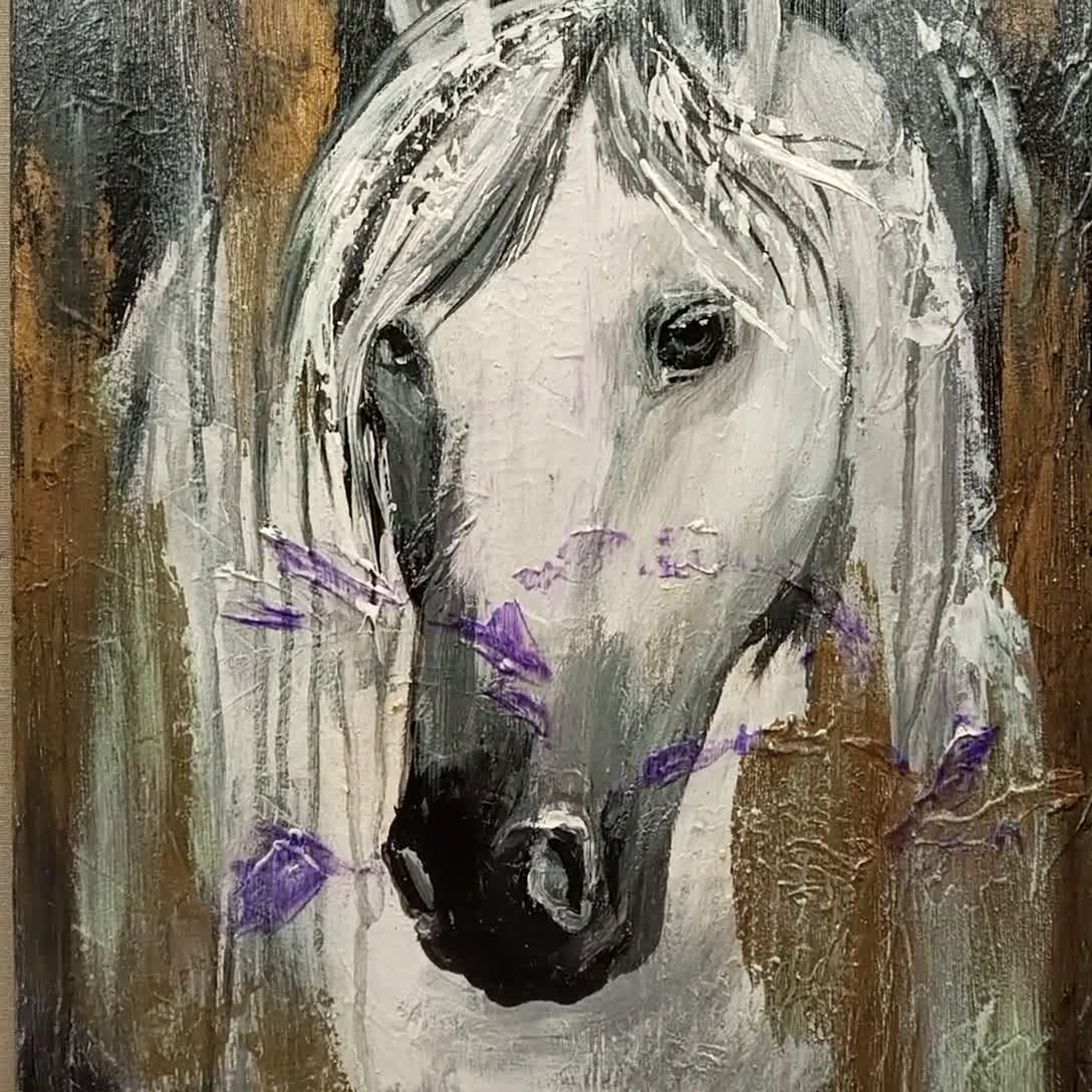 美しい馬の抽象的なオリジナルの絵画テクスチャアート黒と白の絵画