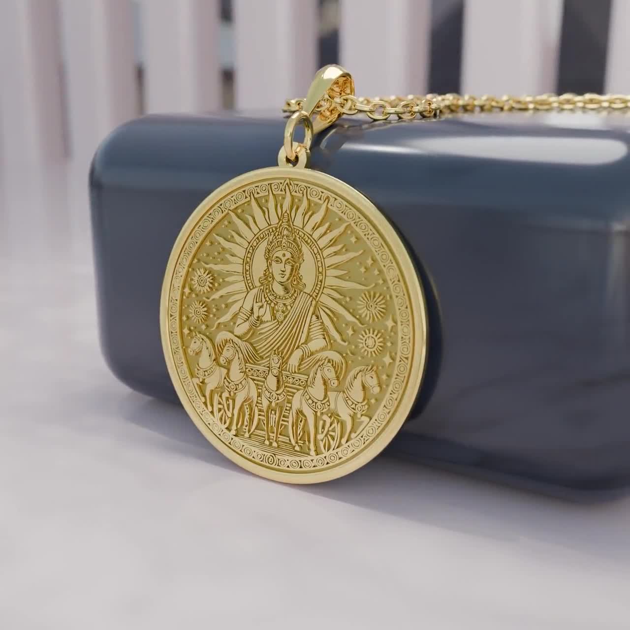14K Gold Surya Necklace: Hindu Sun God Vedic Medallion - Etsy