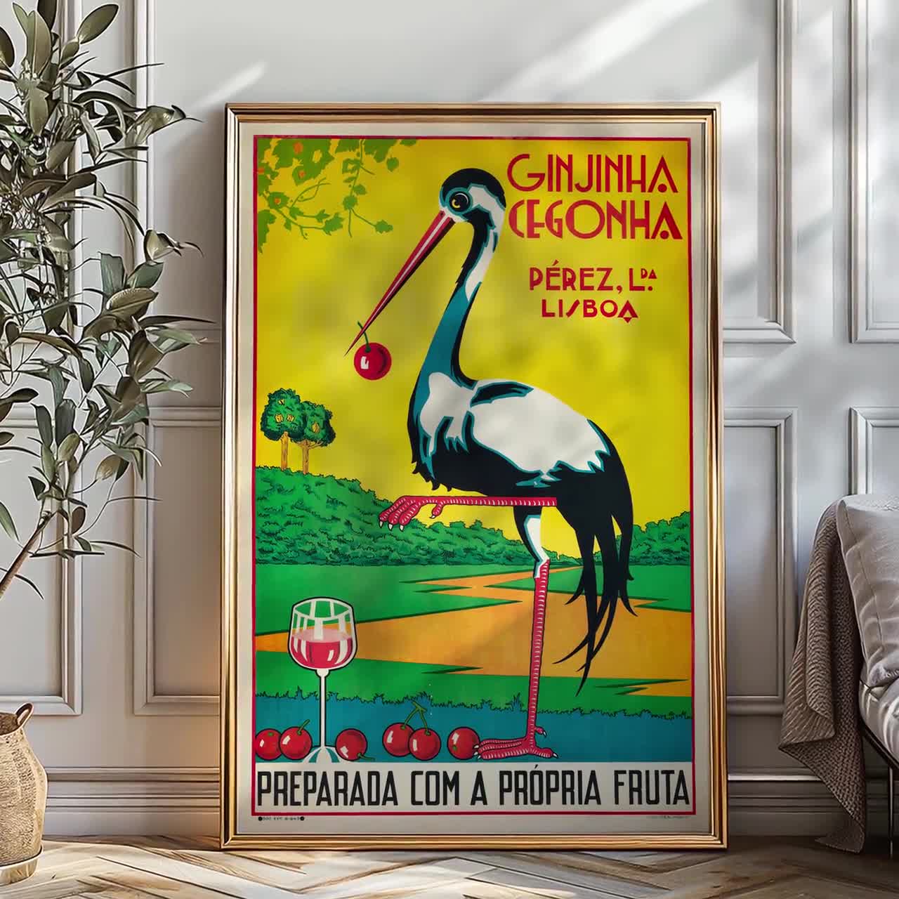 Ginjinha Cegonha Portuguese Cherry Liqueur Vintage Ad Print Repro