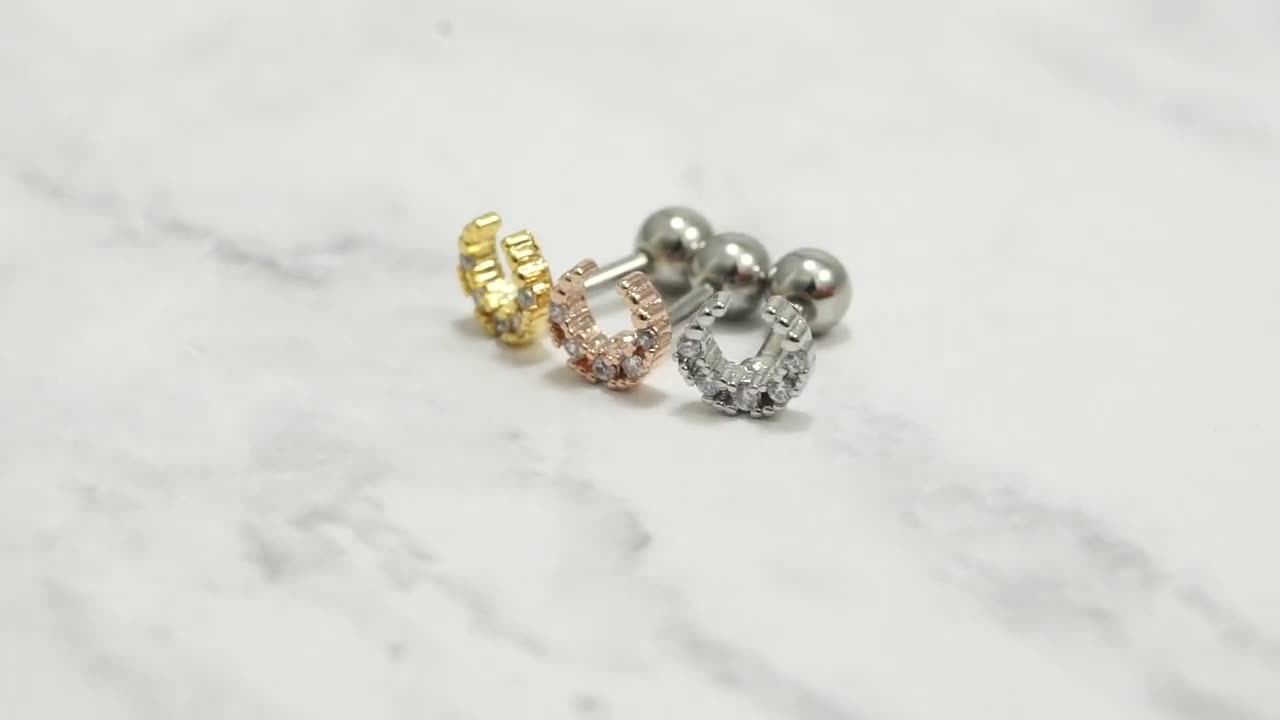 Orecchini A Luna Per Cartilagine, Argento 925 Con Zirconie, Perno A Vite, Regalo Originale Per Lei