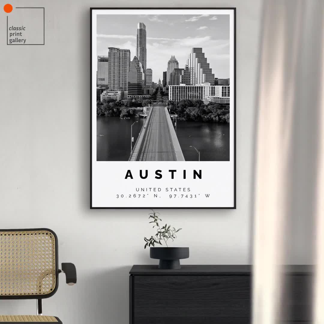 Austin Poster Black and White Print, Austin Wall Art, Austin Travel Poster,  Austin Photo Print, Austin Texas Poster Print Art, 3018