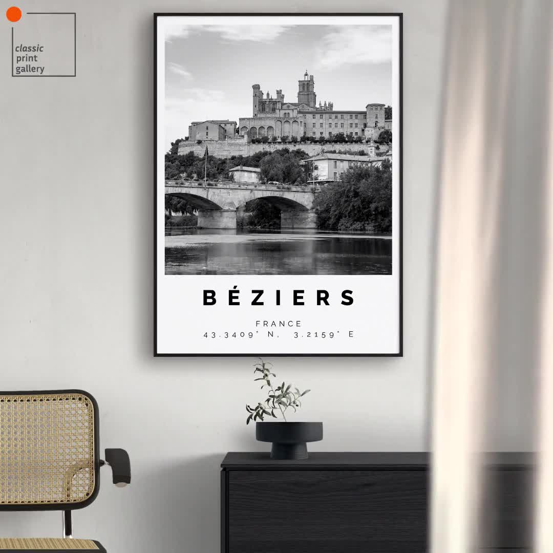 Beziers Print Black and White Photo, Beziers Wall Art, Beziers Travel  Poster, Beziers Photo Print, Occitanie, France, 3109