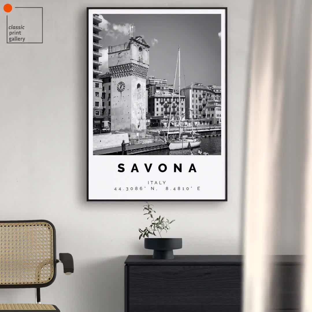 Savona Poster Black and White Print, Savona Wall Art, Savona Travel Poster,  Savona Photo Print, Italy,4718b