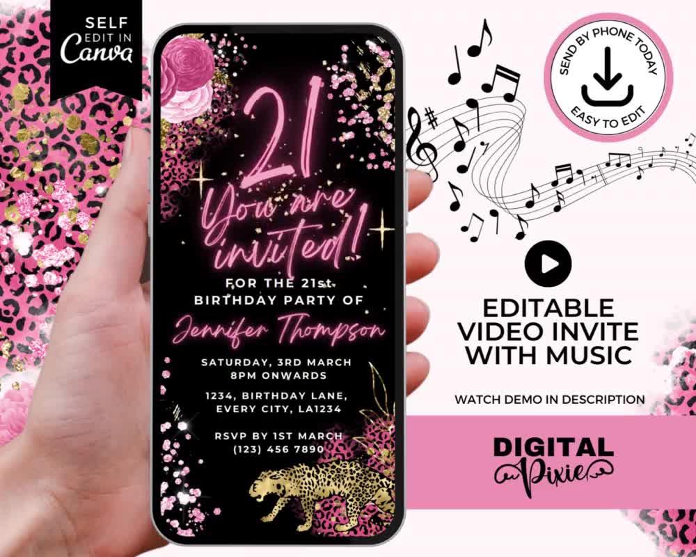 Pink Birthday Party Invitation Animated Video Invite 
