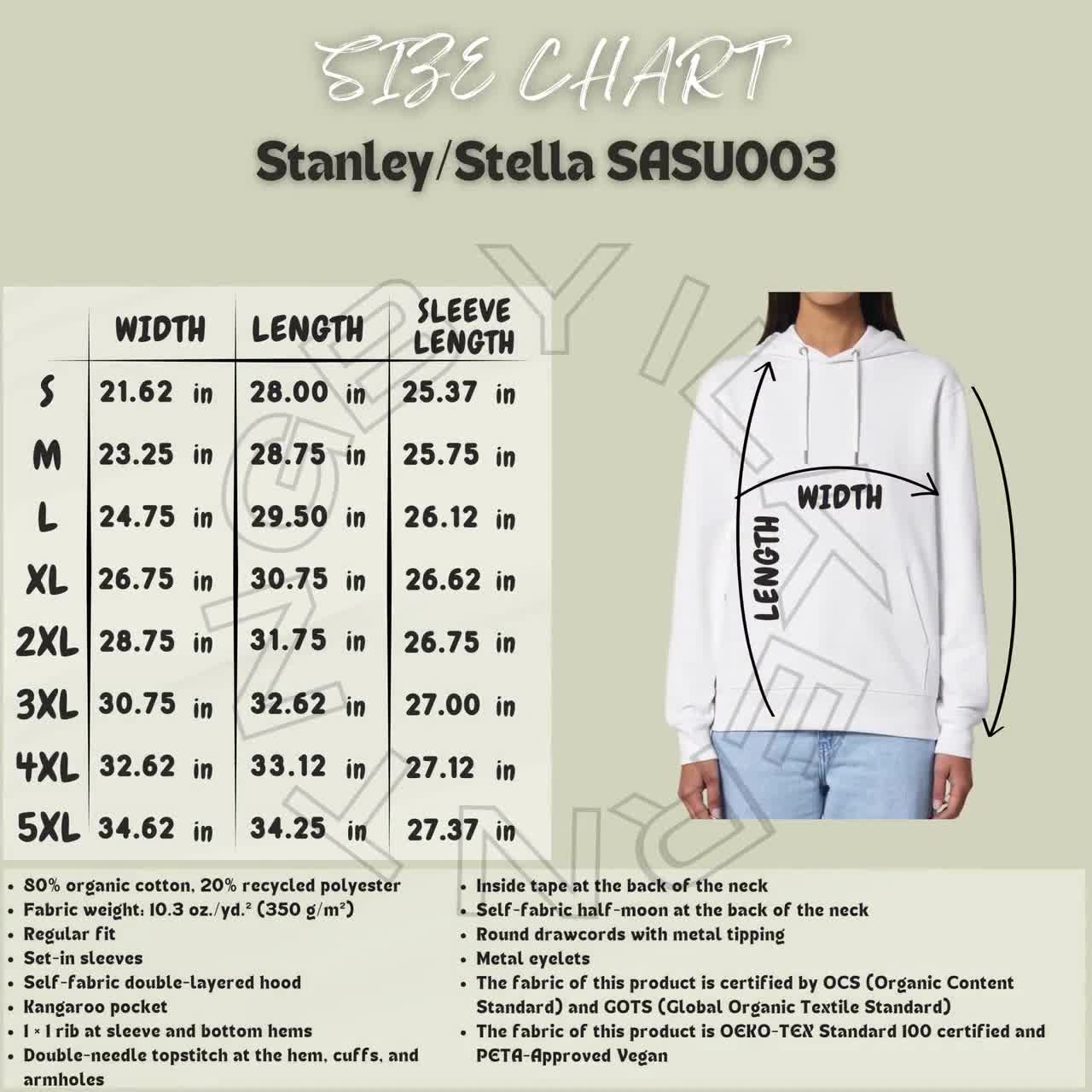 Stanley Stella SASU003 Size Chart | Unisex Essential Organic