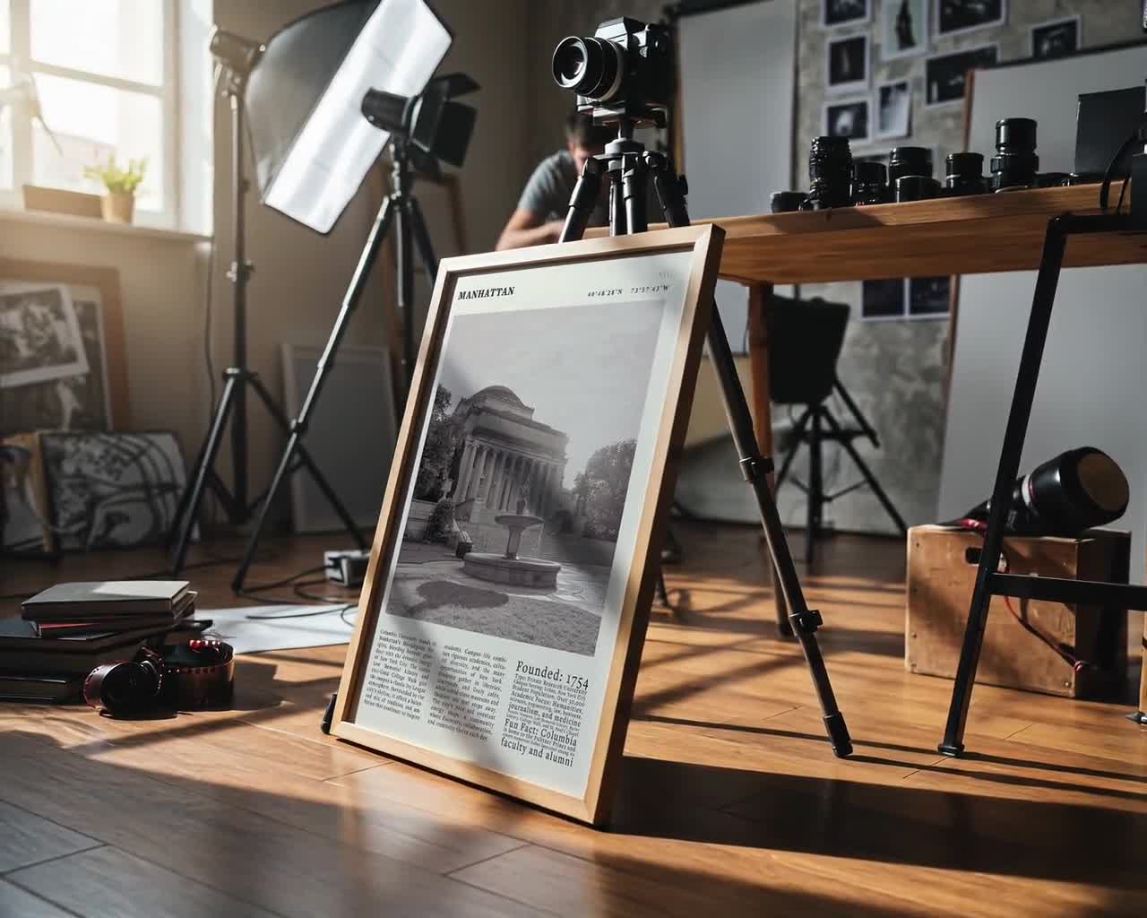 Manhattan Campus Poster Black & White | Vintage NYC Alumni Art video poster