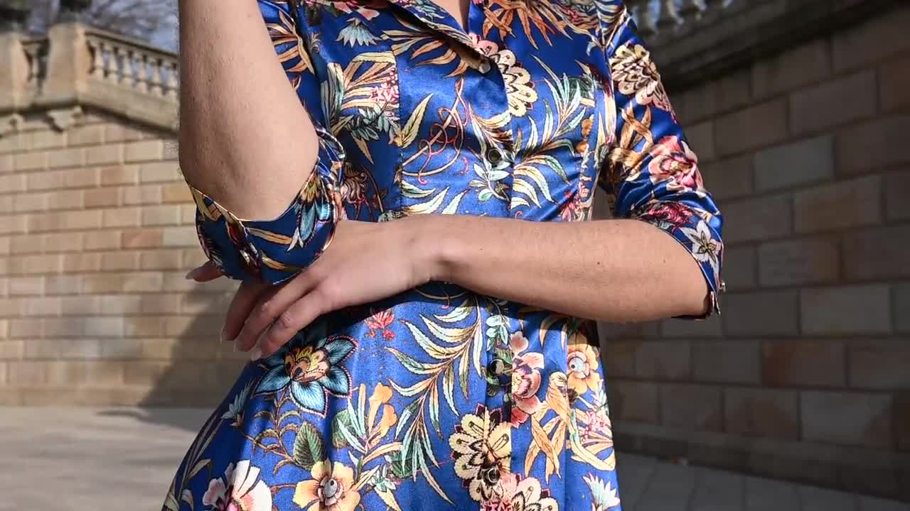 blue shirt dress with flowers Sail to Sable Midi Shirtdress