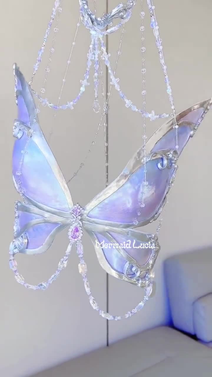 Blue Purple Midsummer Butterfly Resin Mermaid Corset Bra Top Cosplay C