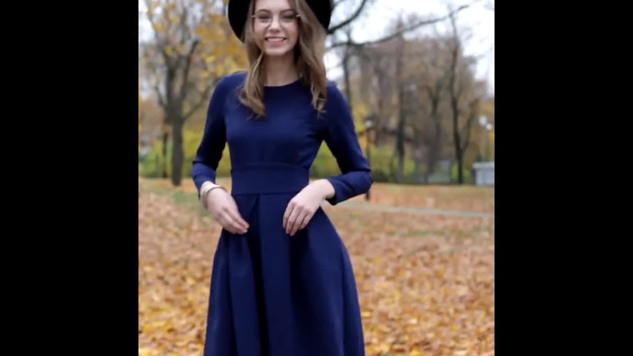 Dark Blue Dress, Formal Dress, Pleated Dress, Plus Size Clothing, Cocktail  Dress, Evening Dress, Circle Dress, Plus Size Dress, Swing Dress