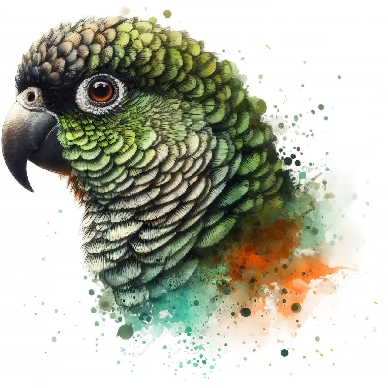 絵画　自然　鳥　小鳥　オウム　緑　絵　熱帯雨林　鳥　雑貨　バード 鮮やかなコニュアのクリップアートバンドル：熱帯鳥アート（デジタル