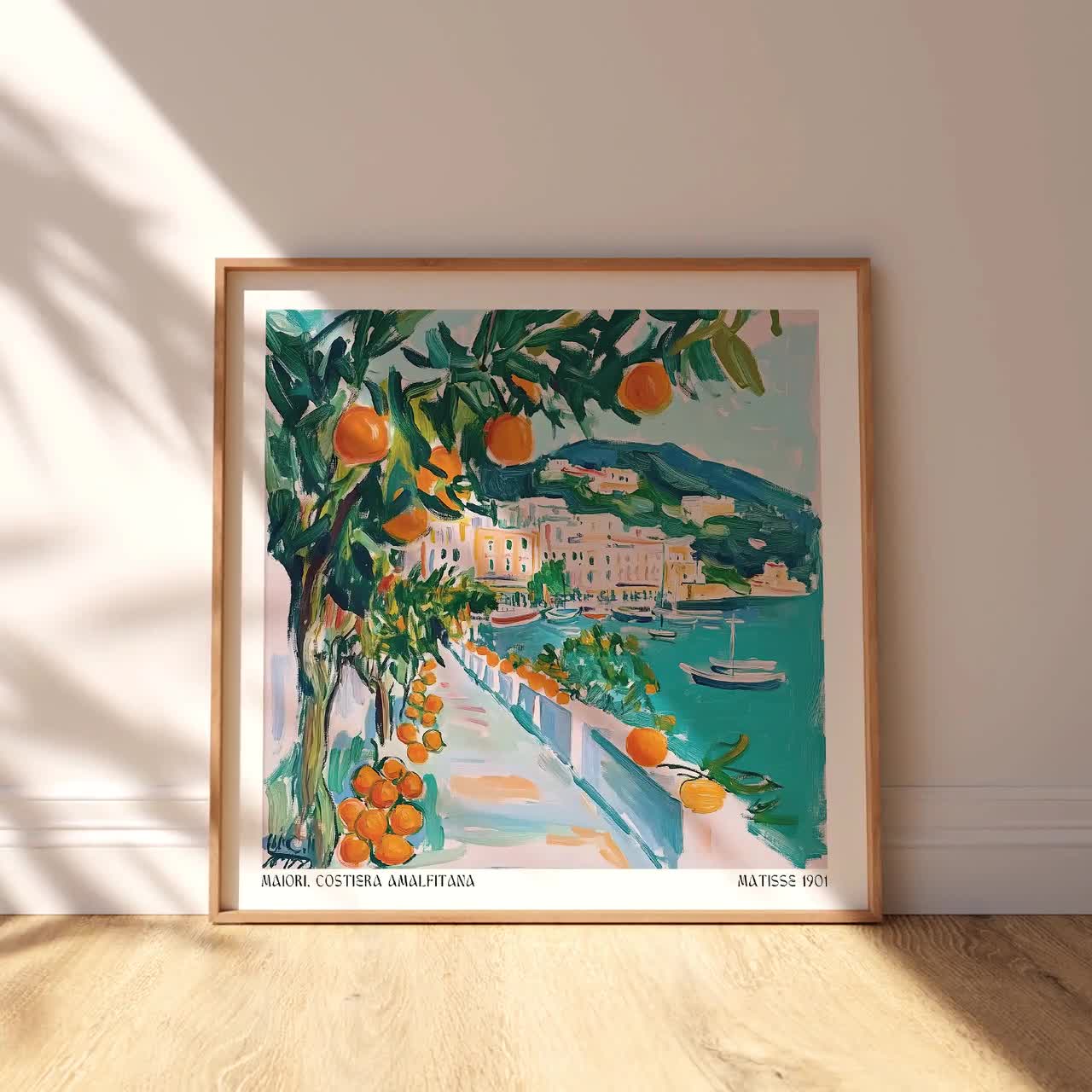 ORIGNIAL Enrico Varriale 夏のアマルフィー港 油彩 ORIGNIAL Enrico