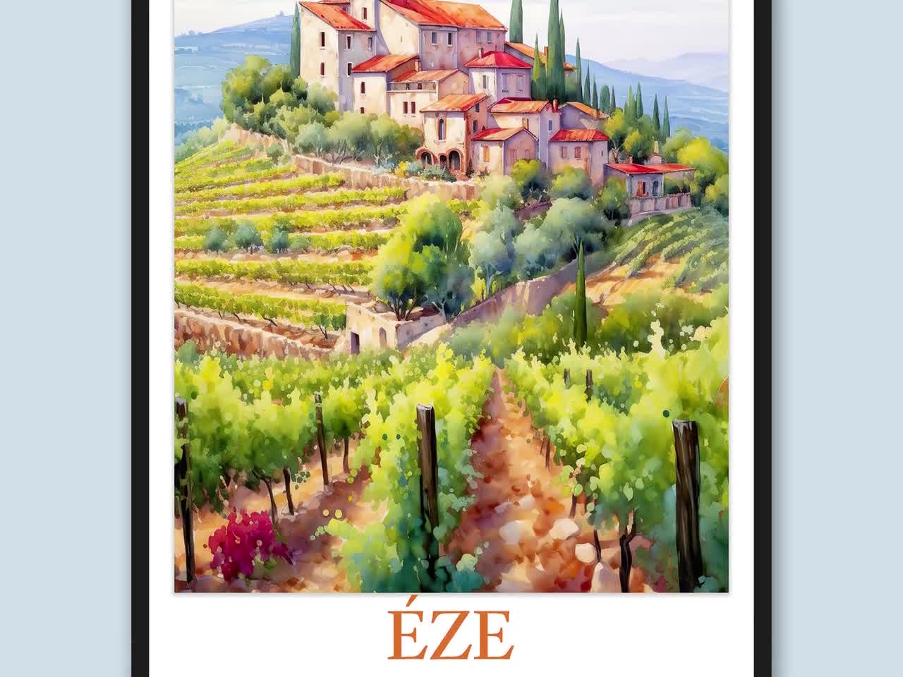 Éze Village Print: France Travel Poster, Vineyard Wall Art - Etsy