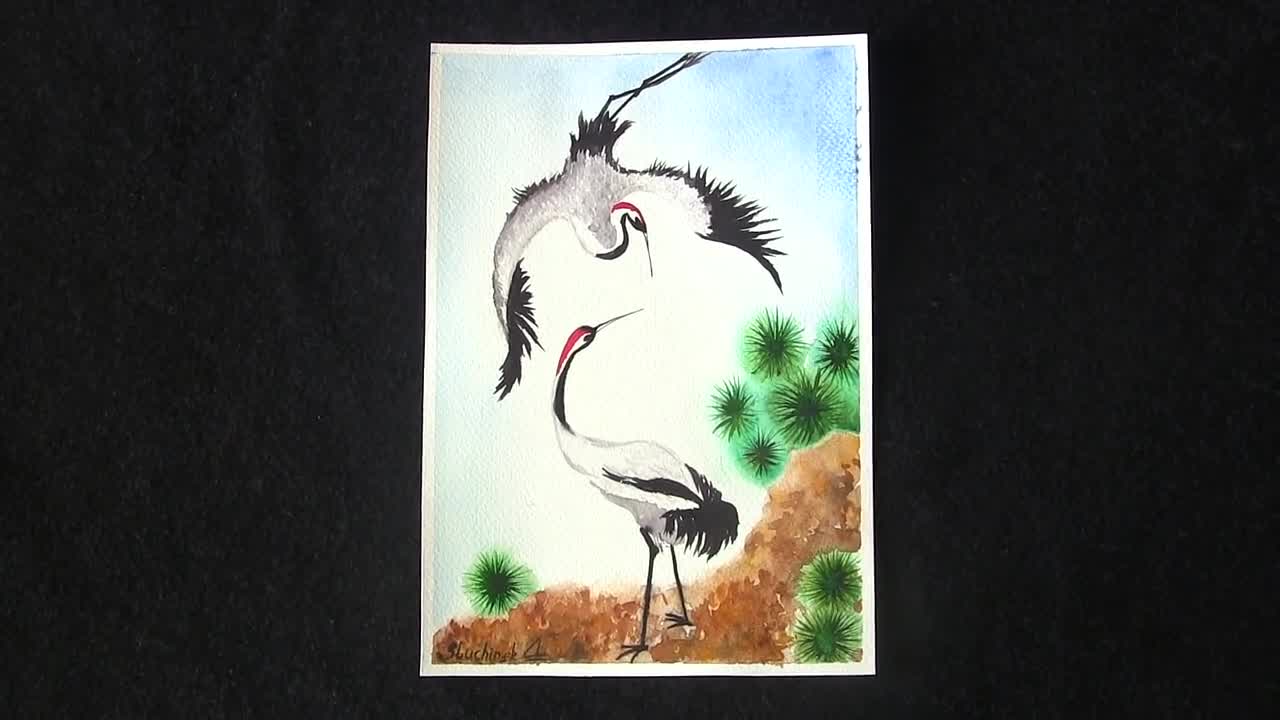Courtship Japanese Cranes Watercolor Art Print – Easy Sunday Club