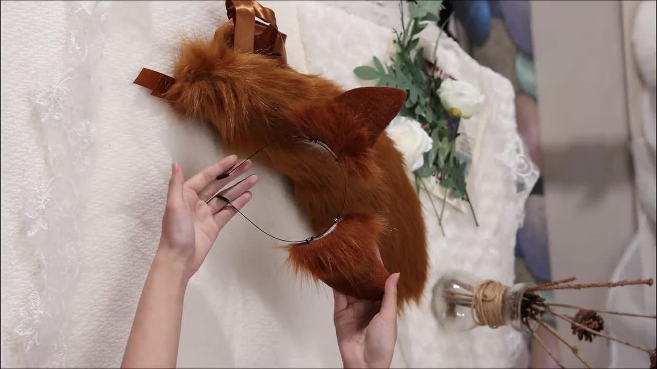 黄褐色のキツネの耳と尻尾のセット、レッドフォックスのコスプレ用