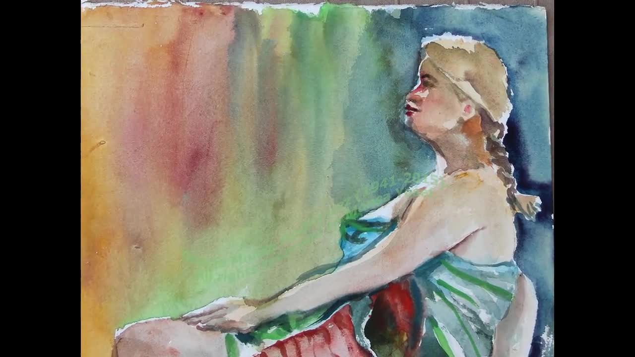 Fat blonde Woman Model Aquarel watercolour Painting art decor contemporary  Israeli artist uframed fast free shipping worldwide