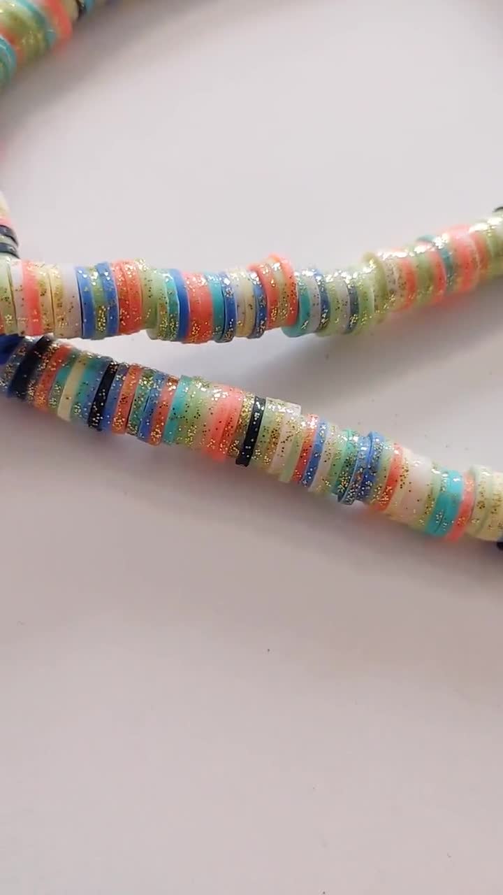 1 Strand, Heishi Clay Beads, Flat 8mm, Handmade Polymer Clay Beads, Mixed  Colors, Gold Glitter Powder Beads, B1 