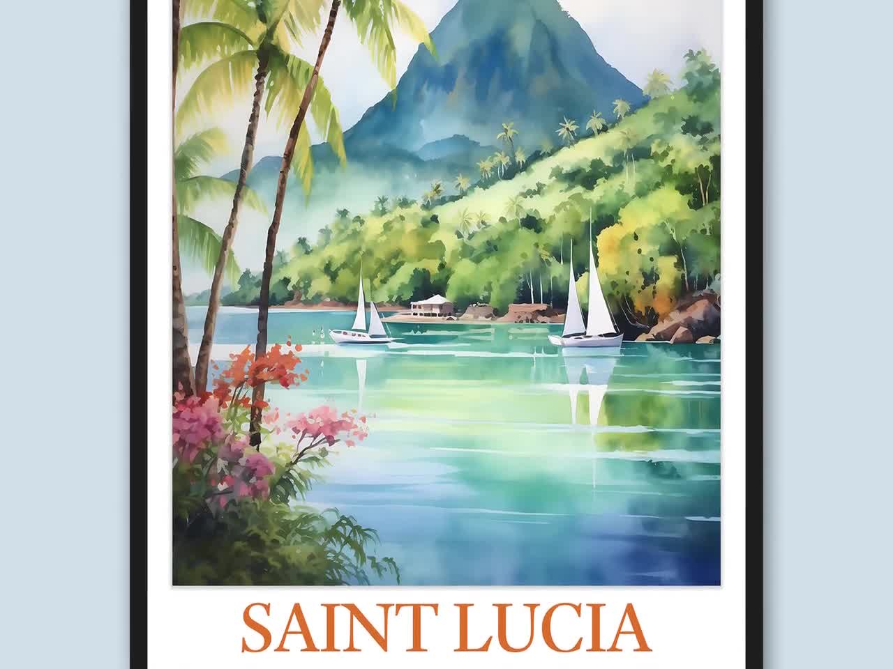 Buy Saint Lucia Travel Poster: Caribbean Watercolor Print Online