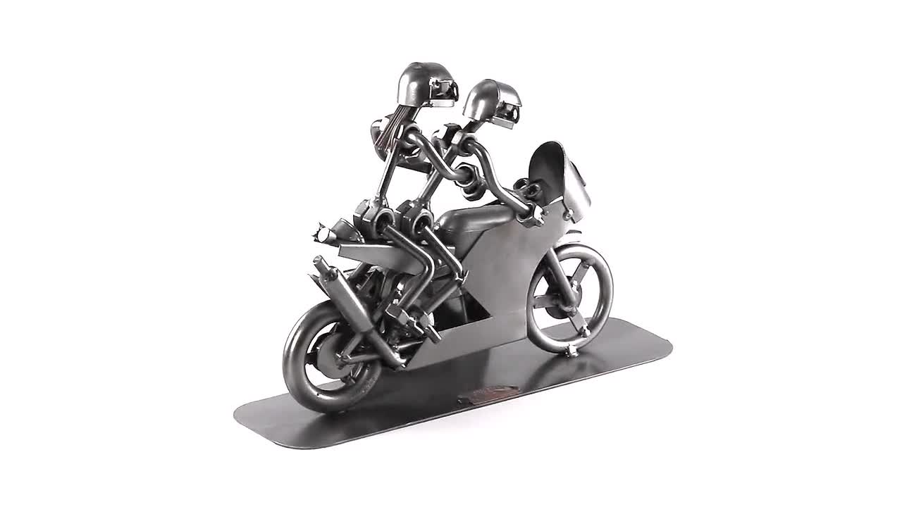 Figura in Metallo "Coppia In Motocicletta Da Corsa Con Portabiglietti Da Visita" - idea regalo fatta a mano video poster