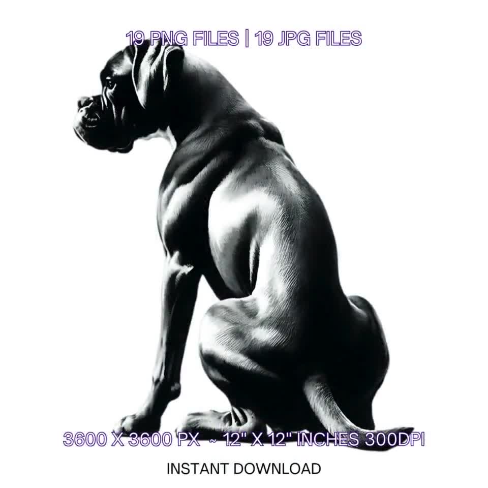 黒のボクサー犬の水彩画クリップアート：ペットの肖像画 PNG（デジタル