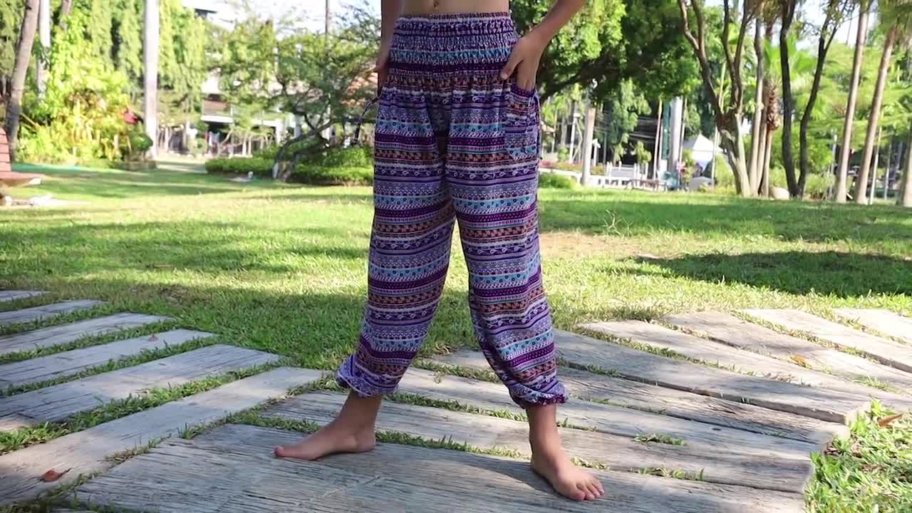 Blue Harem Pants for Women Lounge Yoga Boho Pants Beach Pants for Summer  Petite to Plus Size Pants With Two Pockets 