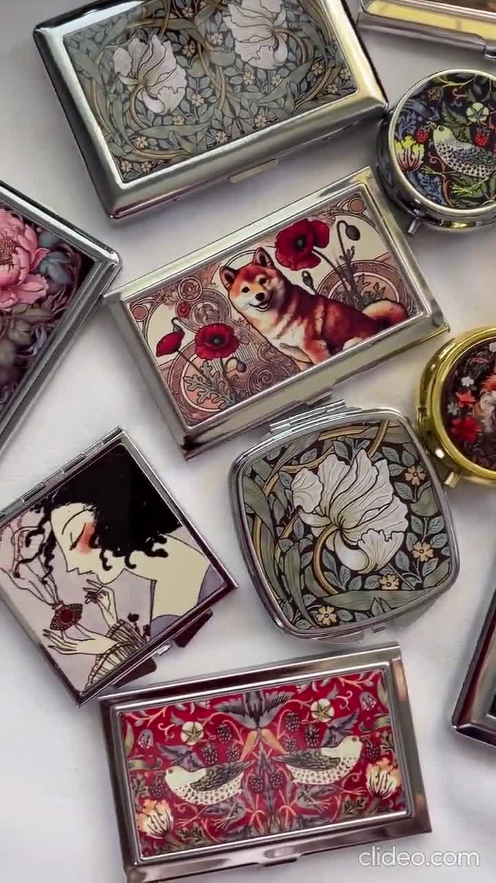 鳥の花柄名刺入れ、ウィリアムモリスアートスタイルのカードケース