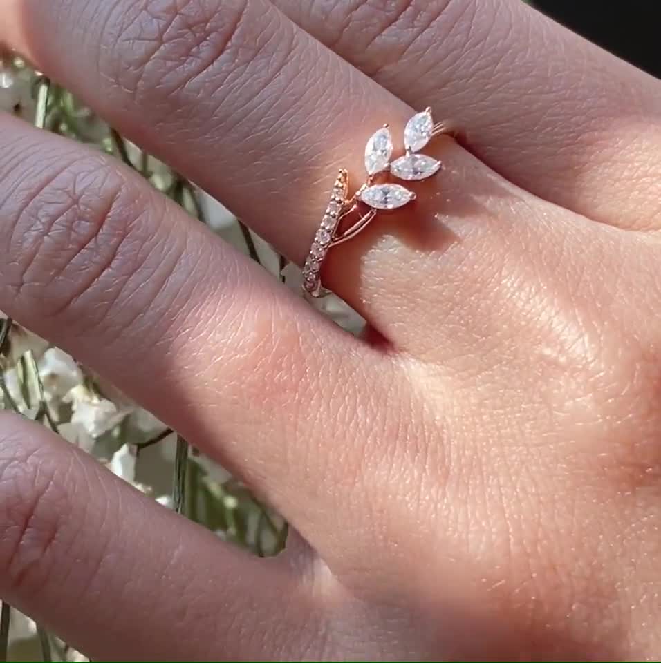Buy Unique Leaf Engagement Ring Rose Gold Leaf Ring Marquise