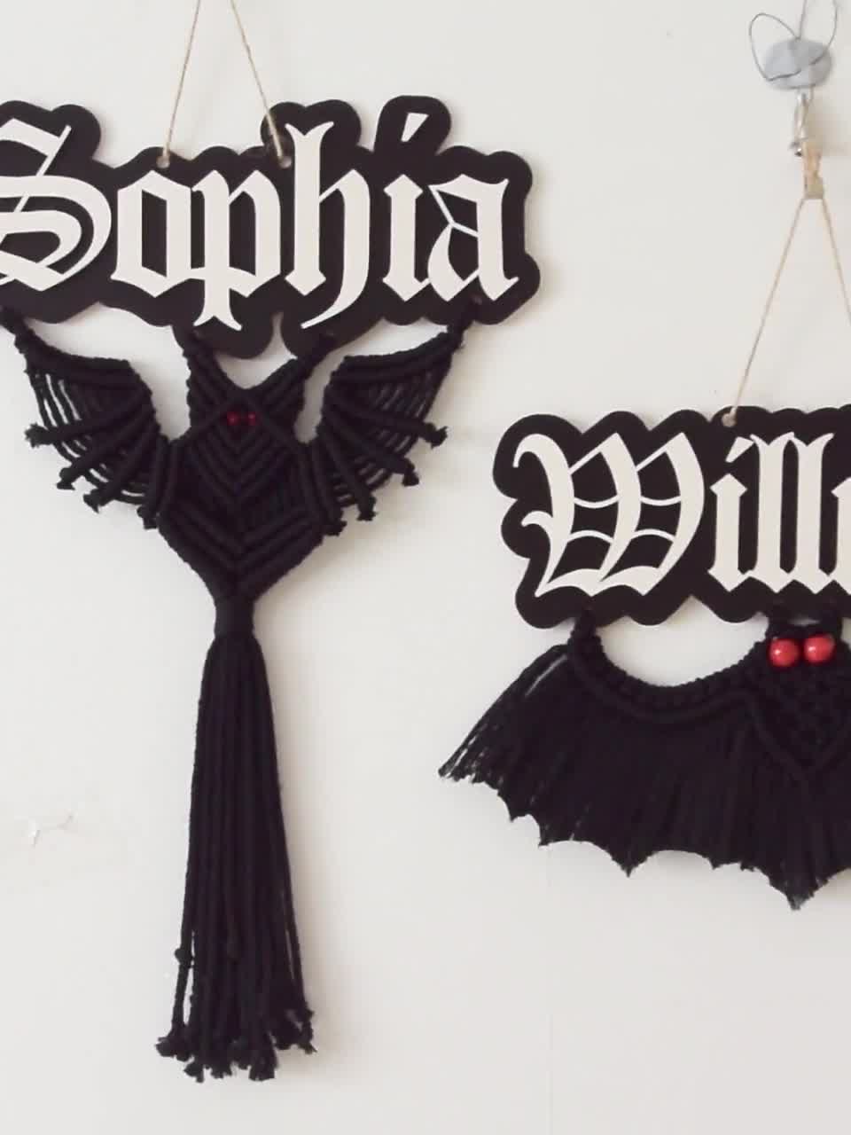 Macrame Bat Name Sign, Bat Wall Decor, Nursery Room Decor, Name Door Sign, Halloween  Decor, Macrame Wall Hanging, Spooky Bat V06 