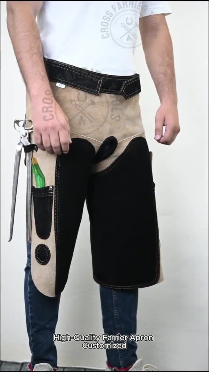 Tablier de maréchal-ferrant en daim de qualité supérieure | Chaps de forgeron en cuir de vache avec deux poches à outils et ceinture réglable à dégagement rapide - France