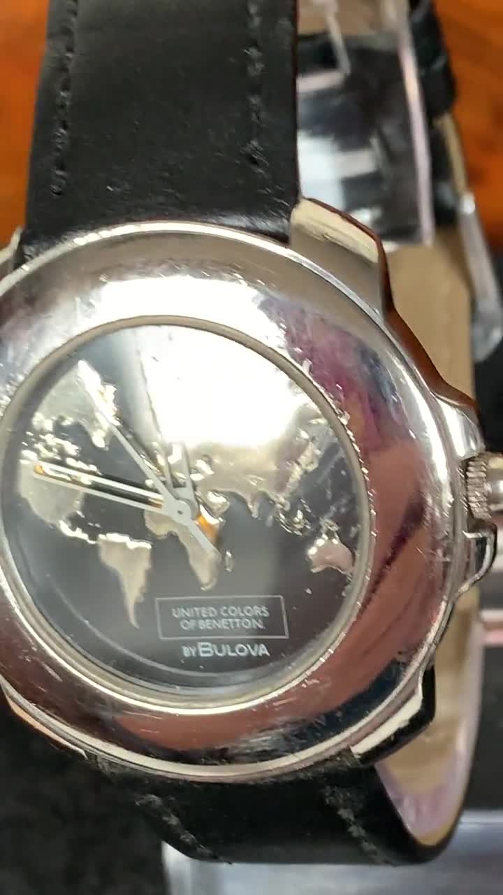Vintage United Colors Benetton by Bulova Silver Map Vintage Quartz