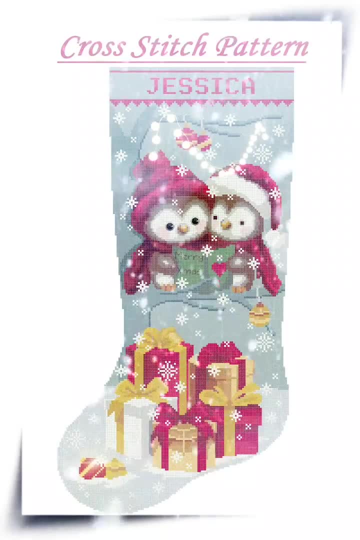  Counted Cross Stitch Christmas Stocking Patterns PDF,  Personalized Modern Printable Easy DMC Holiday Stockings, Cute Penguin Cross  Stitch Pattern Design for Beginners DIY, Digital Download : Arts, Crafts &  Sewing