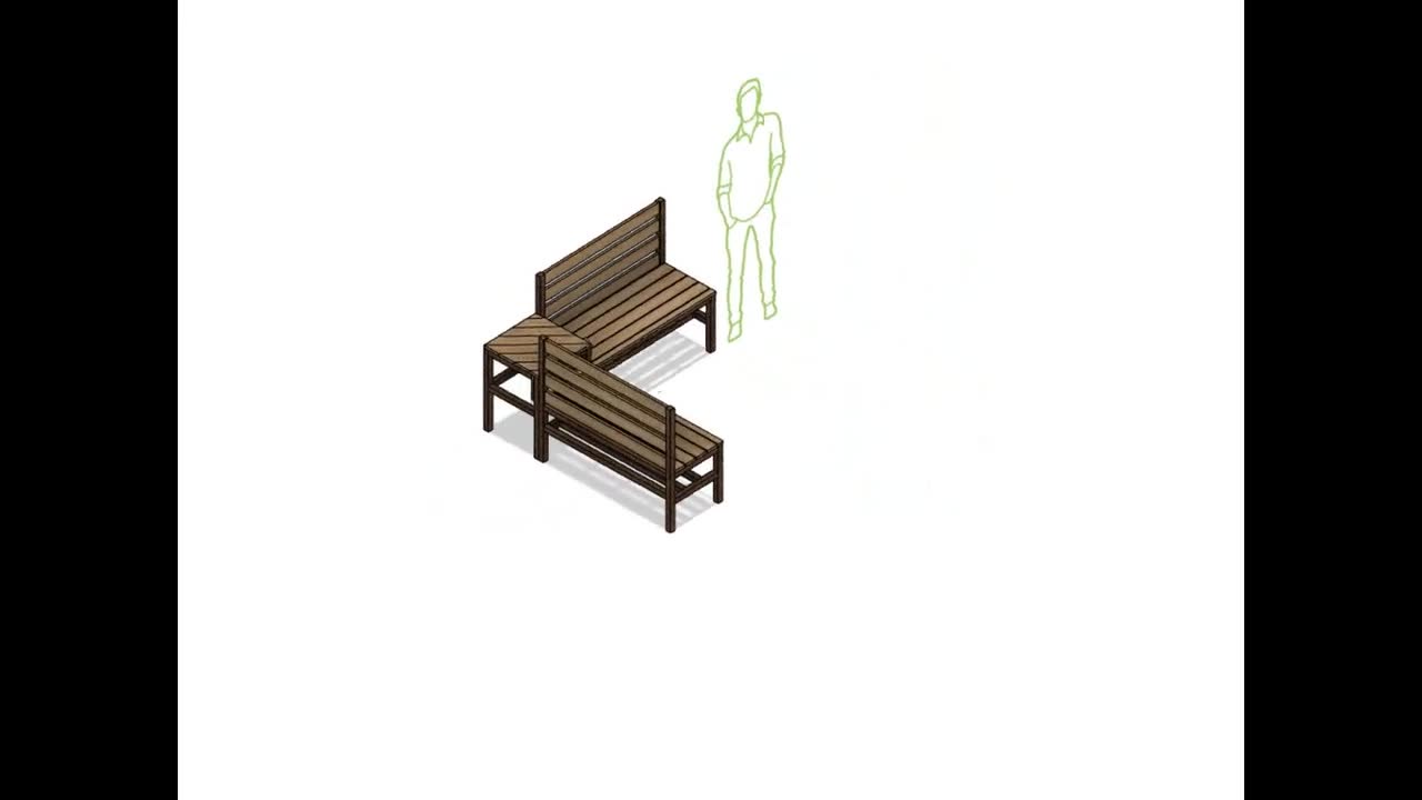 DIY屋外コーナーベンチの組み立てプラン - L字型ベンチデザイン（#036