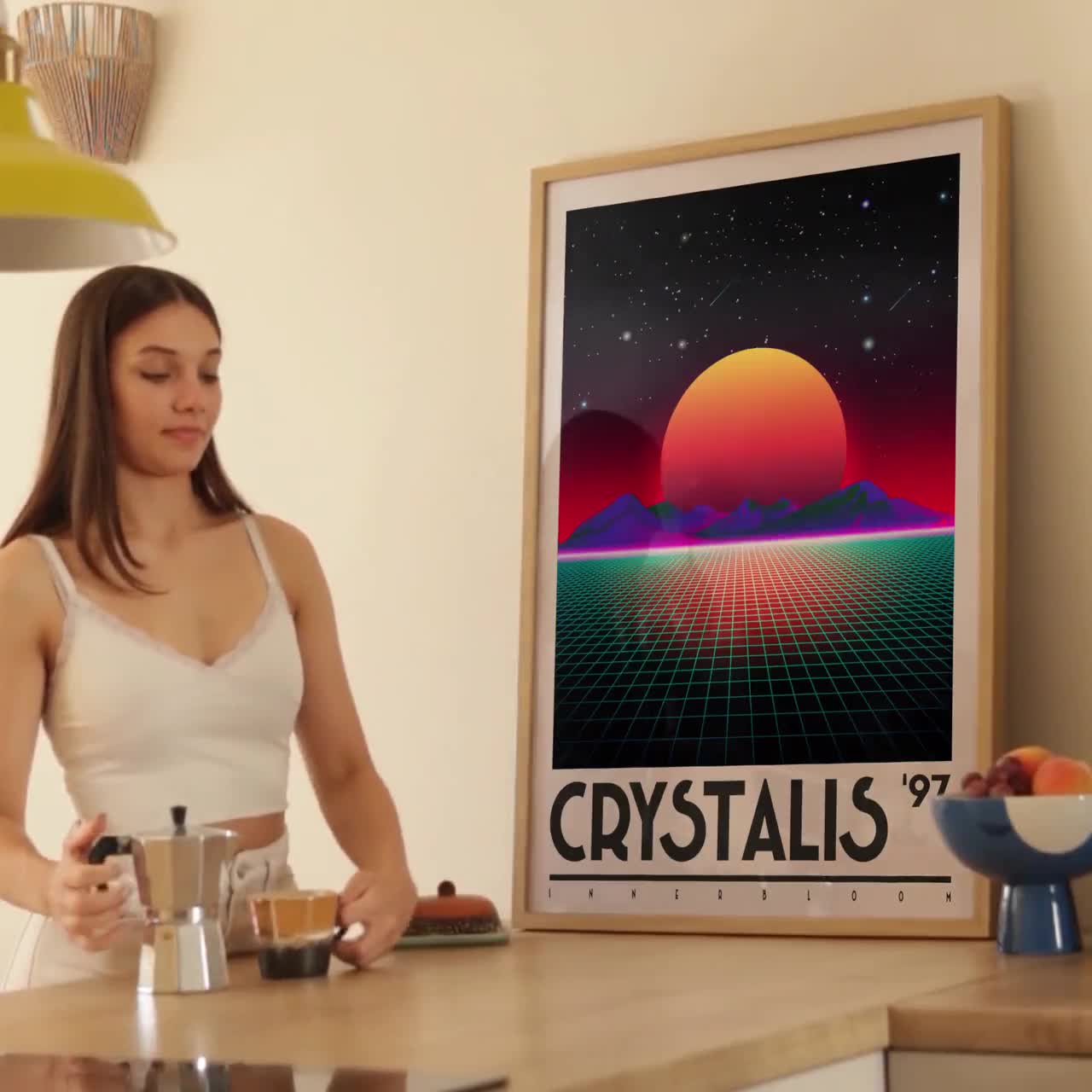 Retro Futuristic Digital Poster – Crystalis '97 Synthwave