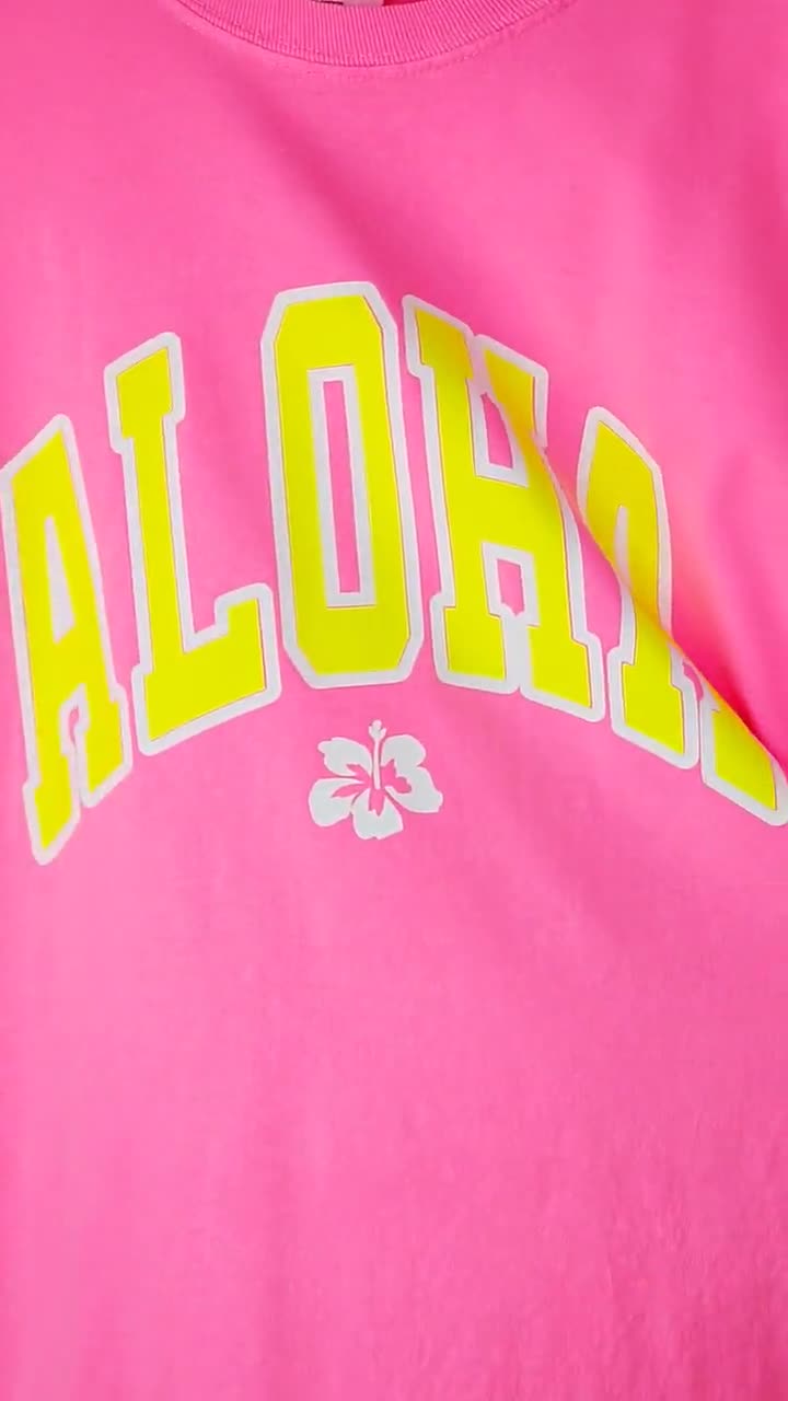 Aloha Hawaii T-shirt: Neon Pink Comfort Colors Tropical Tee Summer