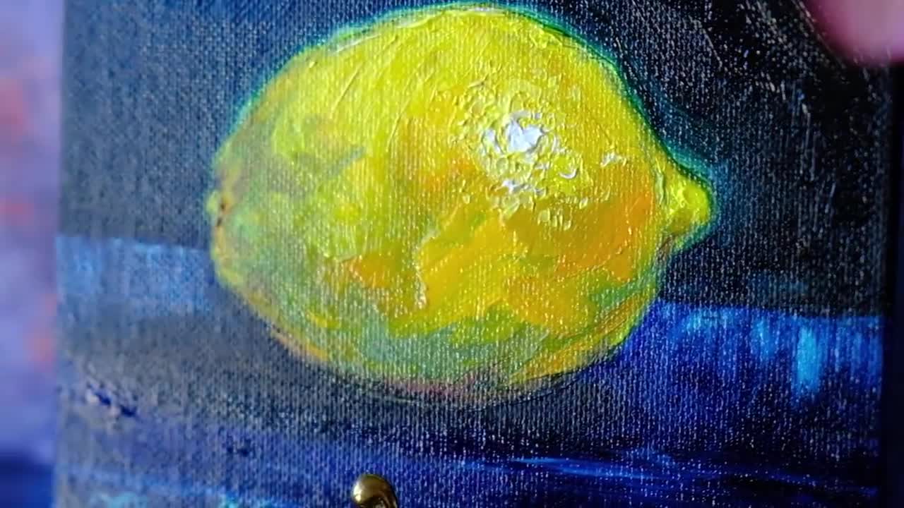 レモンのオリジナル絵画 静物画 油絵 フルーツアート キャンバス (6x6