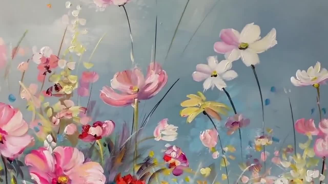 絵画 Oil painting of beautiful flowers. Original Enchanting Flower Painting on Canvas Flower Abstract Oil
