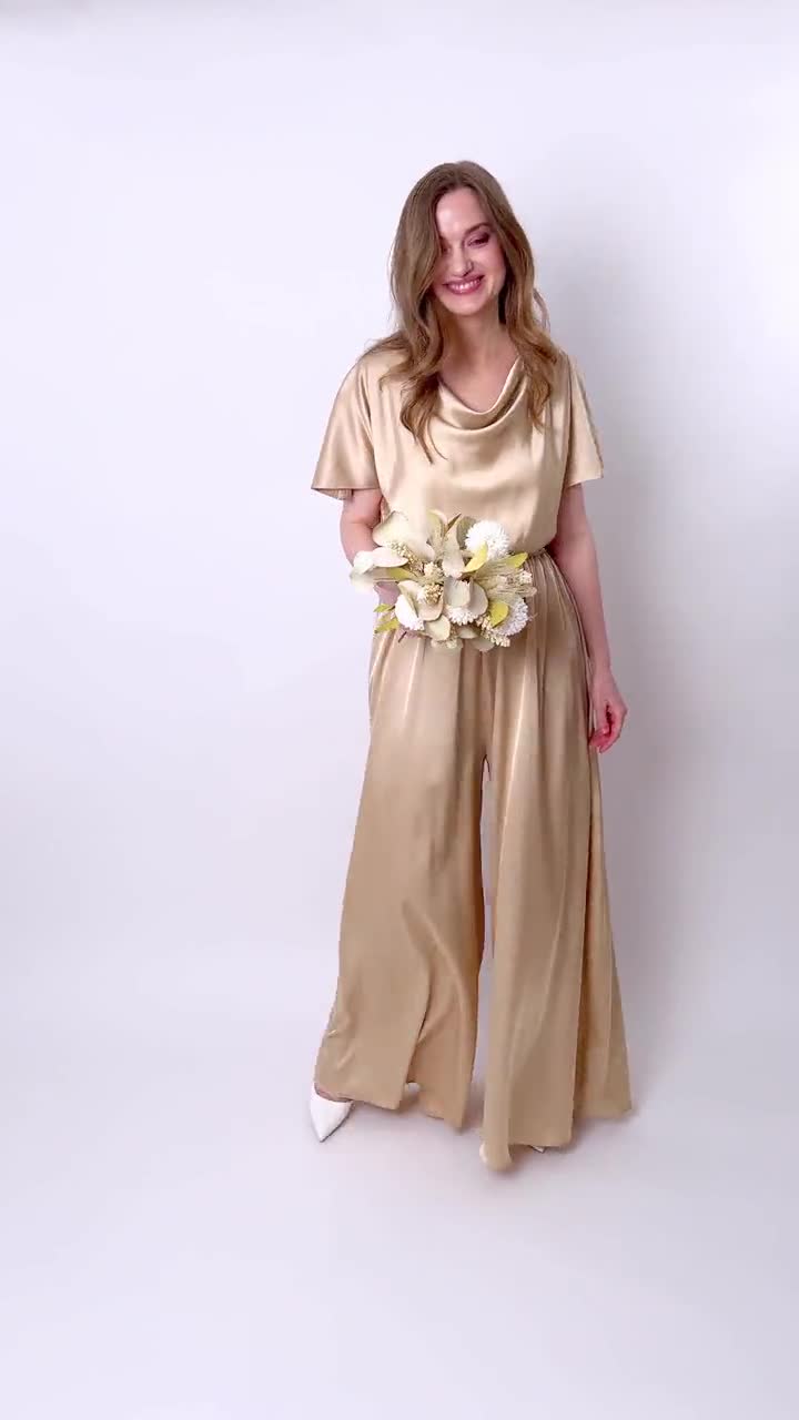 Gold bridesmaid sale jumpsuit