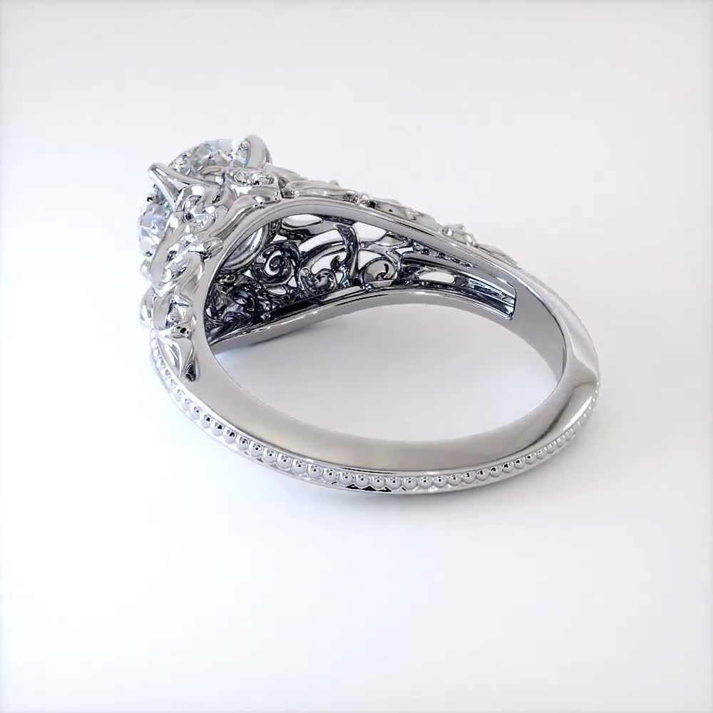 Filigree Diamond Engagement Ring, 1930s Old Mine Cut Solitaire. Pierced  Floral Detail 18ct White Gold Setting. - Addy's Vintage