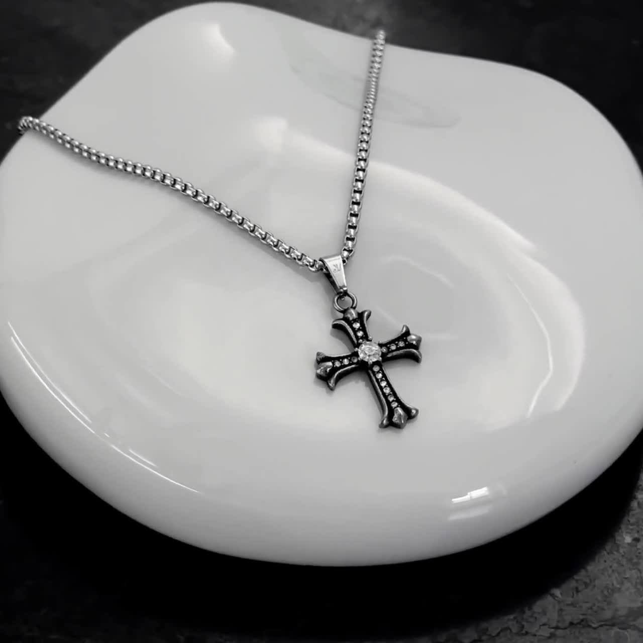 Y2K Cross Chain Men | Silver Cross Necklace Pendant | Shiny
