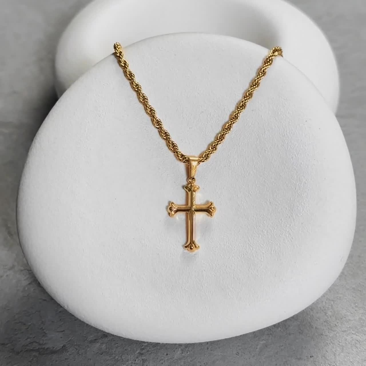 Collana E Ciondolo Oro Giallo 10k – Catena Corda 22" 3mm Con Croce – Uomo/Donna